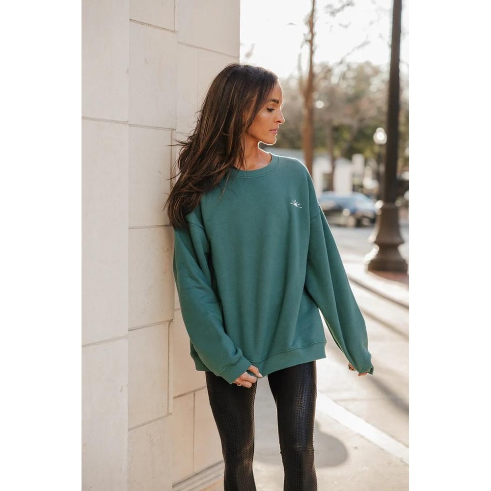 Beige Hour Sunday Morning Oversized Sweatshirt Forest Teal Green XS/Small
